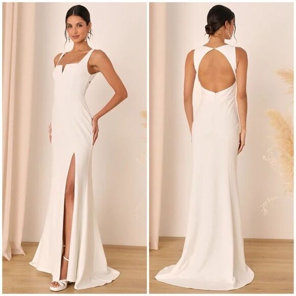 Lulus Everlasting Promise White Notched Backless Mermaid Maxi Dress Size Small - Picture 1 of 16